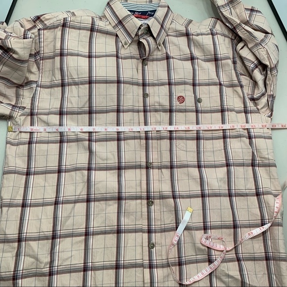 Wrangler George Strait Button Down Shirt Size Large Tan Plaid Men - Picture 6 of 8